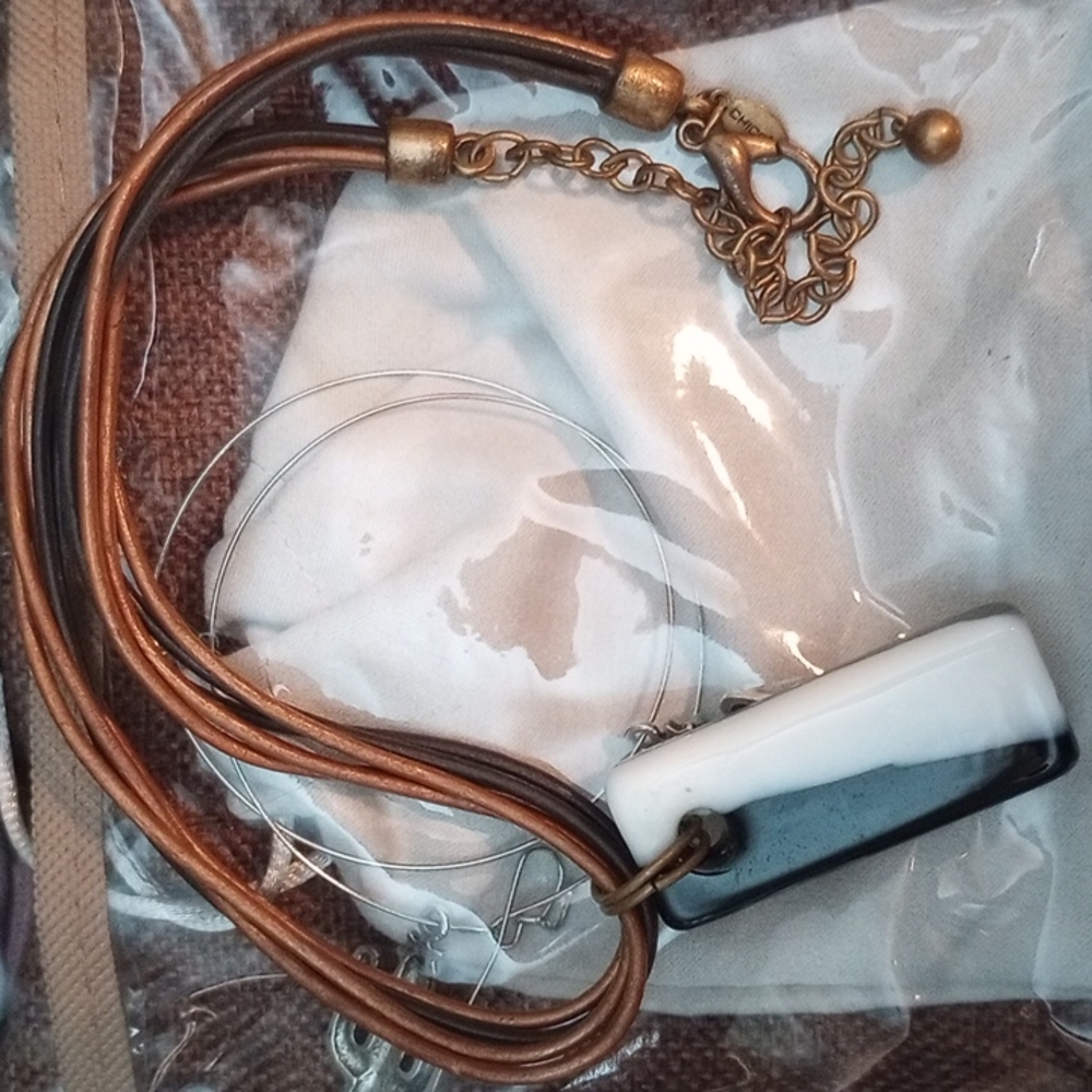 Dichotic glass double sided necklace choker16"